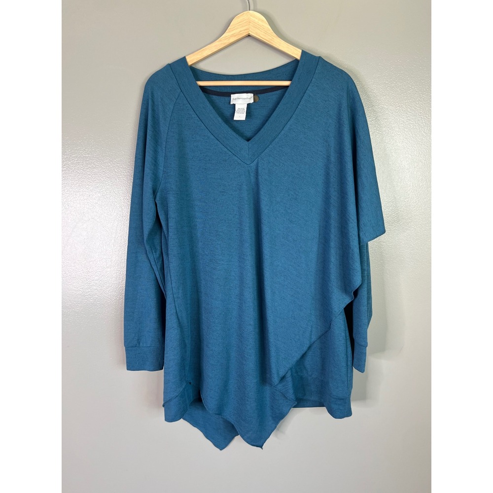 Soft surroundings Madison Cape tunic top asymmetrical teal soft Large casual
